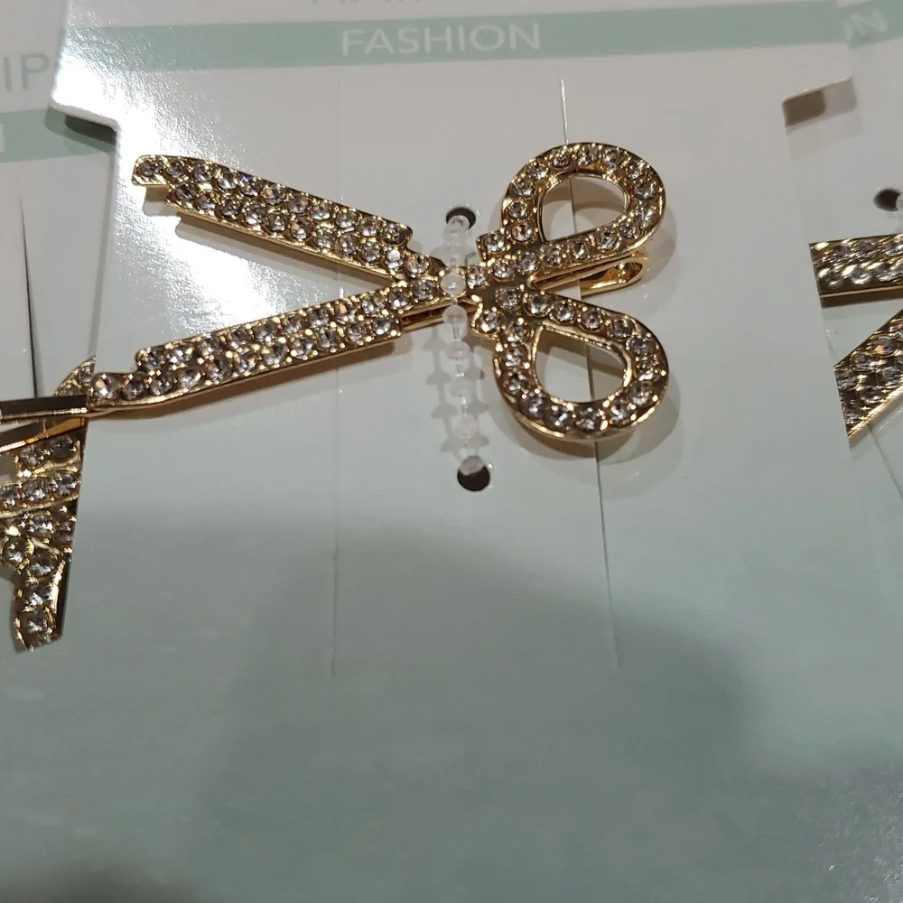 3pack bling rhinestone barber hairstylist‎ scissors shaped hair clip new